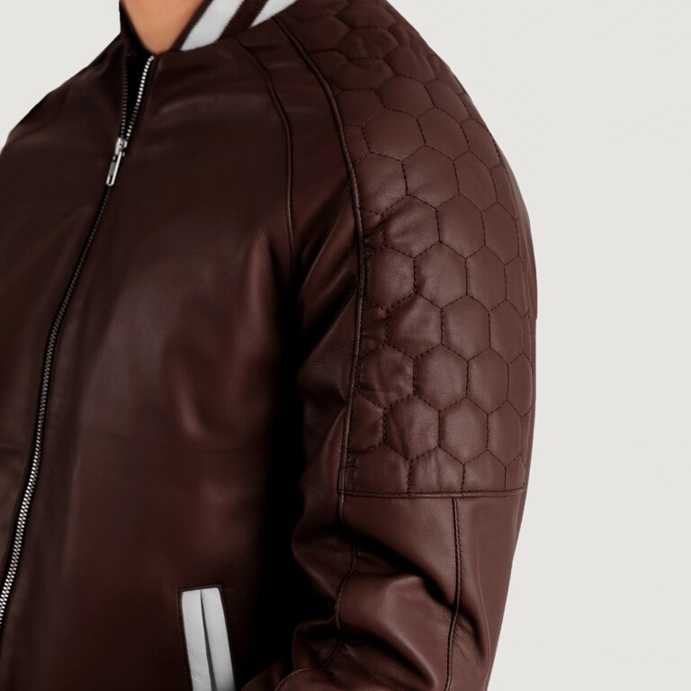 Mens Pascal Maroon Leather Varsity Jacket Close-Up-9-1704125362101